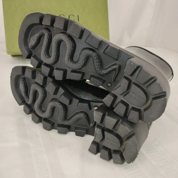 GUCCI Luxe Horse Bit Boots SNAKE ON BOTTOM! Black Rubber Snow or Rain - Picture 13 of 13